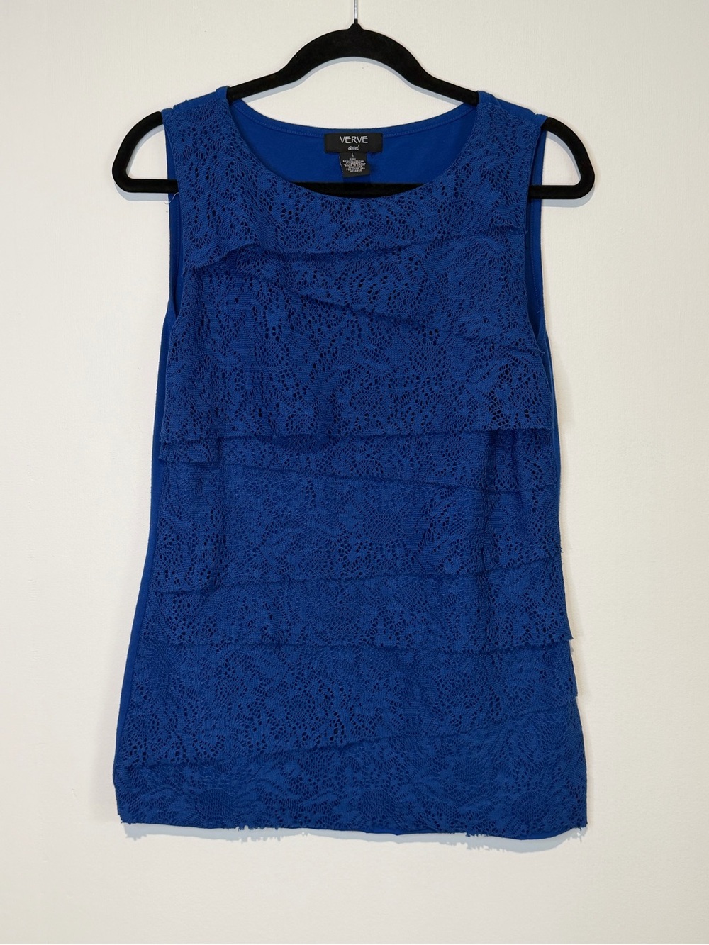 Verve Ami Royal Blue Tiered Lace Sleeveless Top Blouse Women's Size L